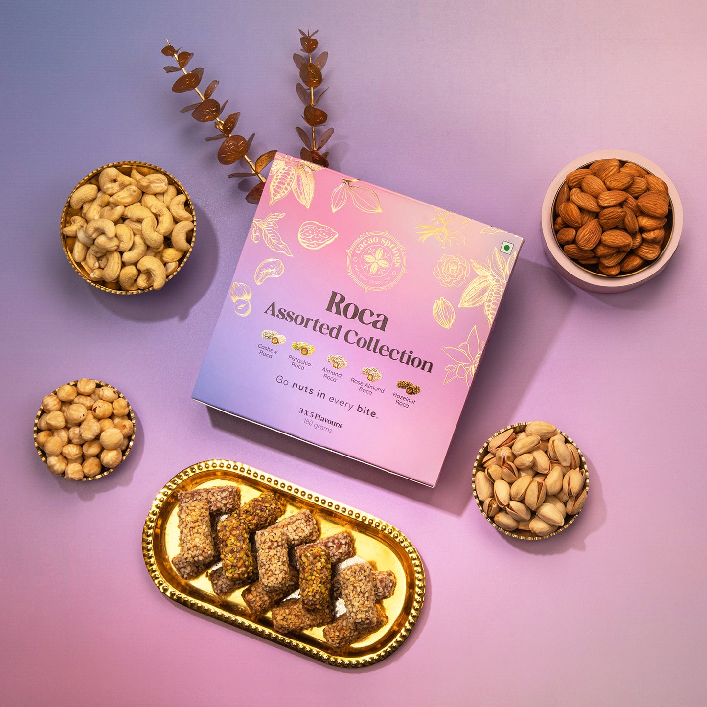 Cacao Springs Assorted Flavour Roca 15pcs and Assorted Brittle Collection 8pc